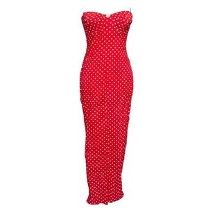 Vintage 1990s‎ Polka Dot Bustier Midi Dress Pinup Bodycon Dress